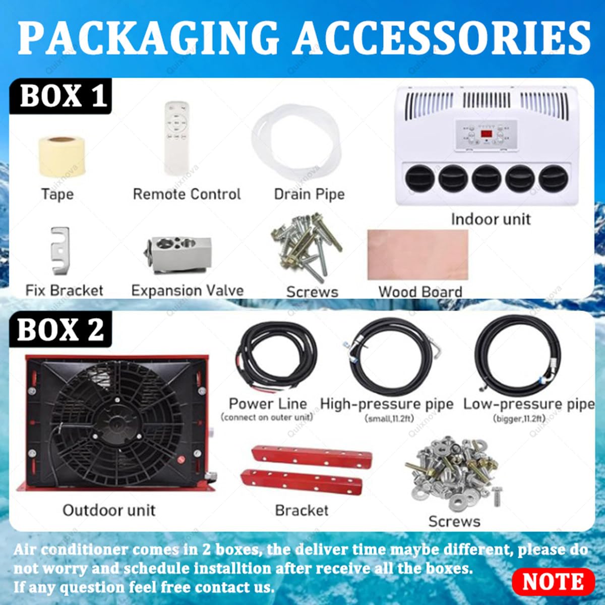 unità di climatizzazione Split per Camper - Condizionatore d'Aria per Cabina Camion 12V/24V Kit di climatizzazione Split Raffreddamento rapido per Camper, furgoni, autocarri, Gru Black-24V