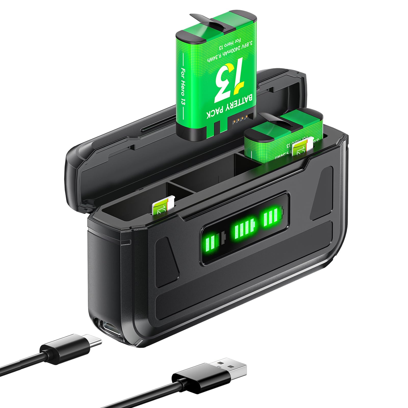 Hero 13 Caricabatterie per Hero 13 Black, Mission 1, Mission 1 Pro - Caricabatterie con display LCD, slot per schede TF, adatto alle basse temperature (batteria non inclusa)