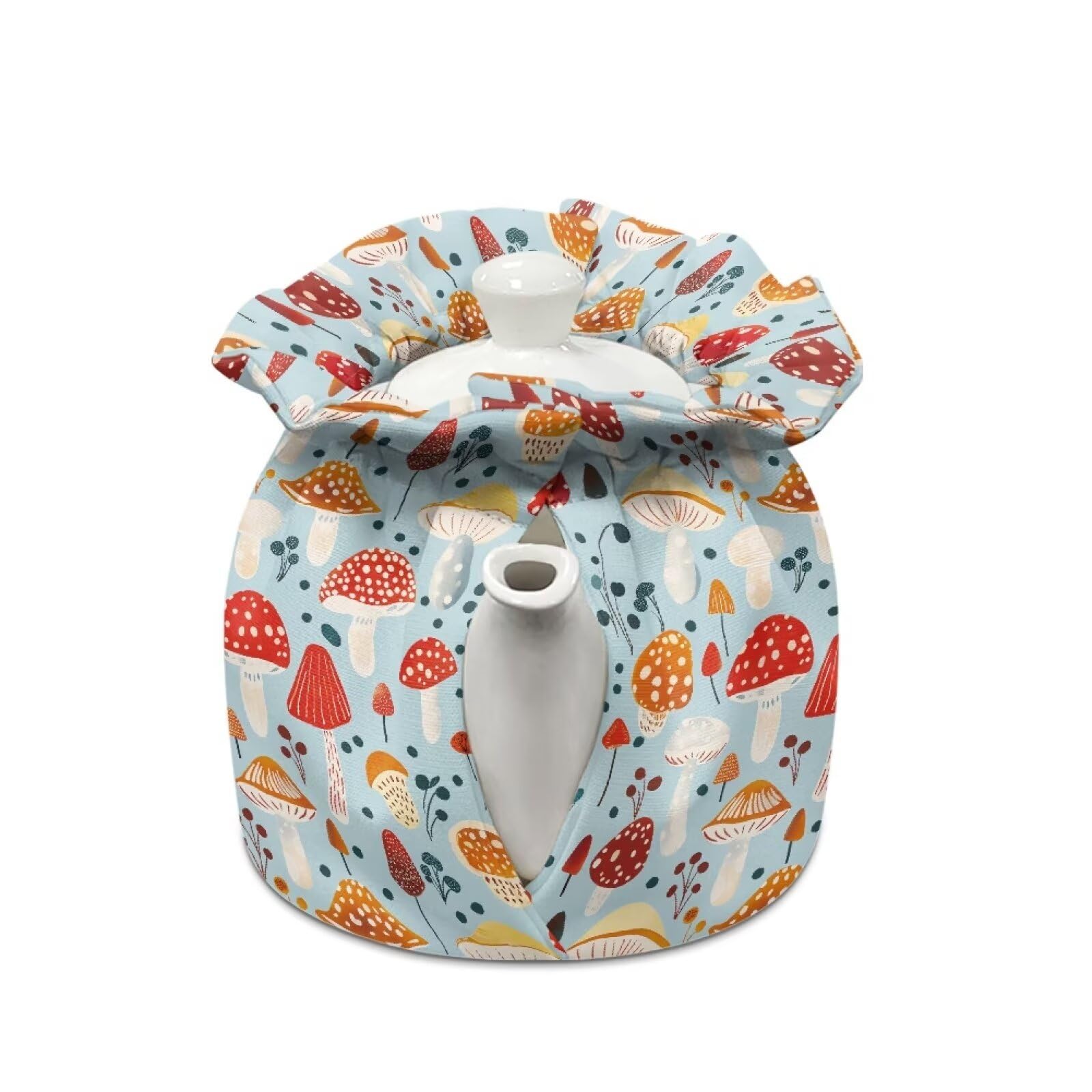 Wanzuoeng Mushroom Printed Tea Cozy for Teapot, Insulated Soft Teapot Cozies Dust-proof Keep Tea Warm Tea Pot Cozy, Home Kitchen Table Decorative Accessories Tea Kettle Cover for Hotel Tea Party