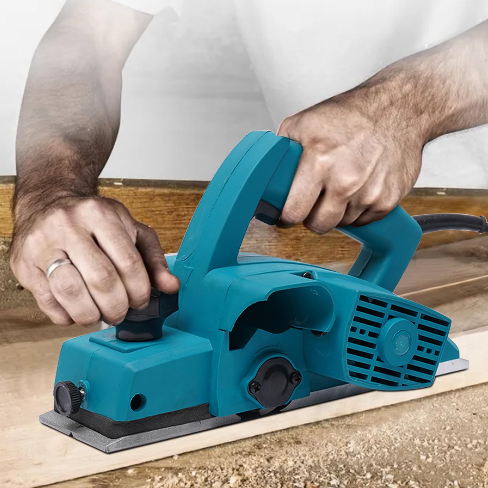 Elektrohobel 800W, 16000 U/min Elektro Hobelmaschine mit 2 Hobelmessern, Leiser Handhobel Elektrisch für Holz zum Schleifen & Schneiden, für Präzise Fasenarbeiten