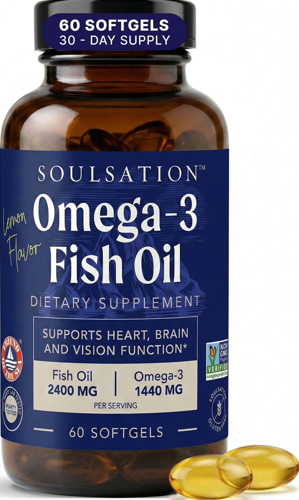 SOULSATION Óleo de Peixe em Cápsulas Gelatinosas, 2400 mg, 60 cápsulas gelatinosas