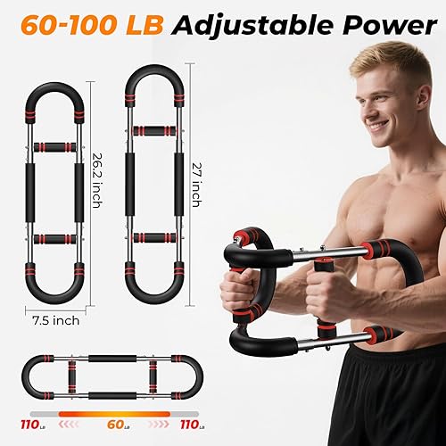 Miniatura 7 de Entrenador de brazo Twister  Resistencia ajustable de 60 a 100 libras para entrenamiento de pecho y brazos, barra de entrenamiento de fuerza
