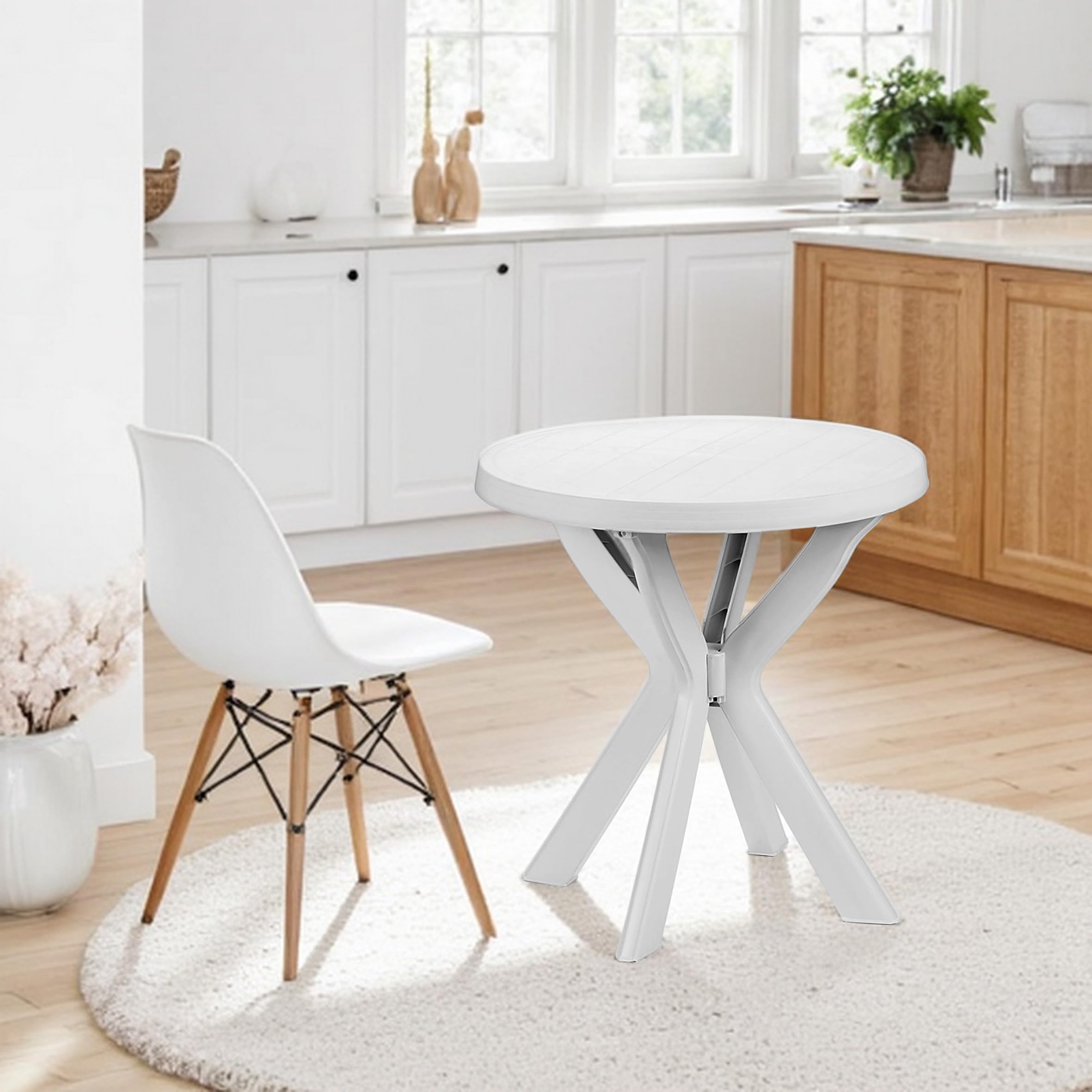 Table de jardin ronde en plastique blanc - Spetebo - 70 cm - Table de camping au design classique - Pour jardin, terrasse, balcon et camping
