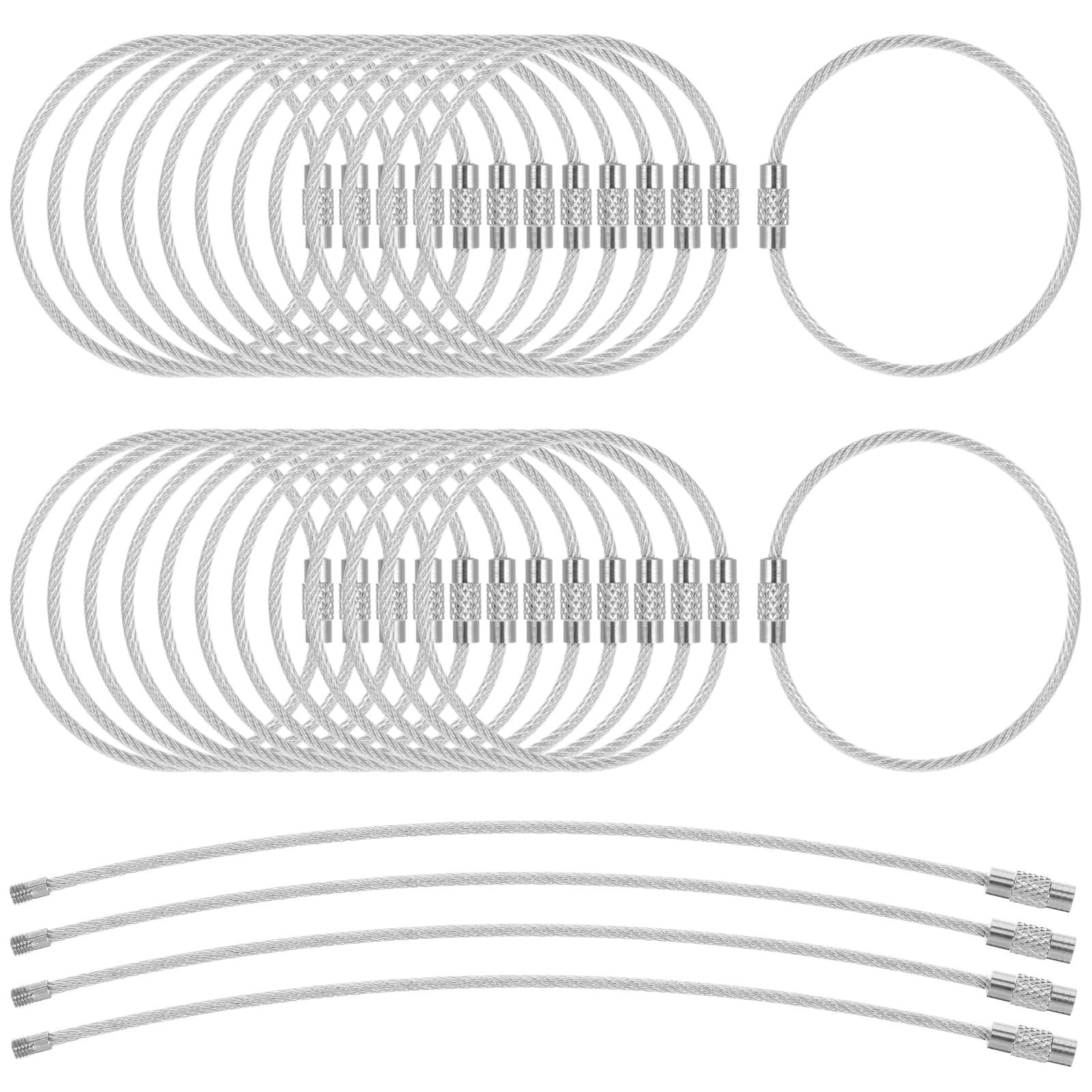 30 PCS Key Rings Bulk, 6 Inch Wire Keychain Cable, Split Key Rings, 1.5mm Twist Barrel Steel Wire Keychain, Heavy Duty Metal Luggage Tag Loops