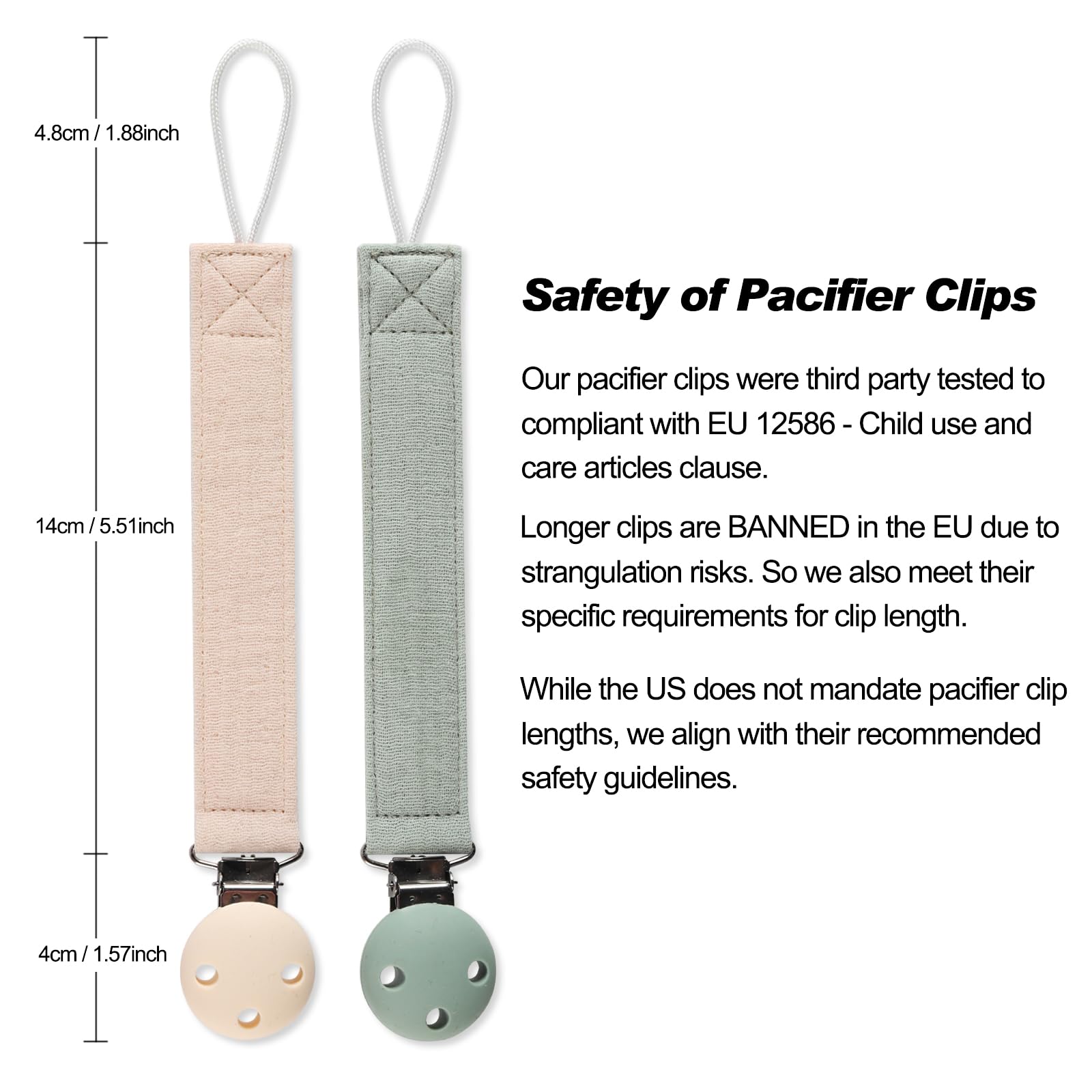 Catenella per ciuccio, portaciuccio in cotone e clip in silicone per ragazze e ragazzi, catenella portaciuccio per bambini, senza BPA, confezione da 2 (caramello + rosa scuro)