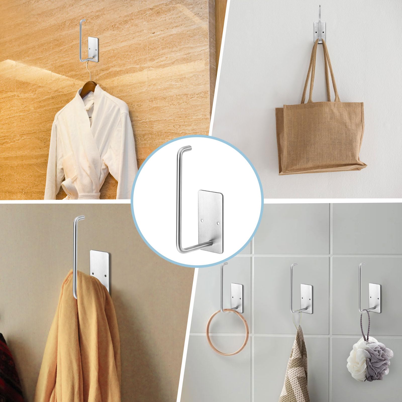 Percheros para gorras de béisbol, paquete de 4, ganchos adhesivos de acero inoxidable para pared, organizador de ganchos fuertes multiusos que puede contener más de 10 sombreros para