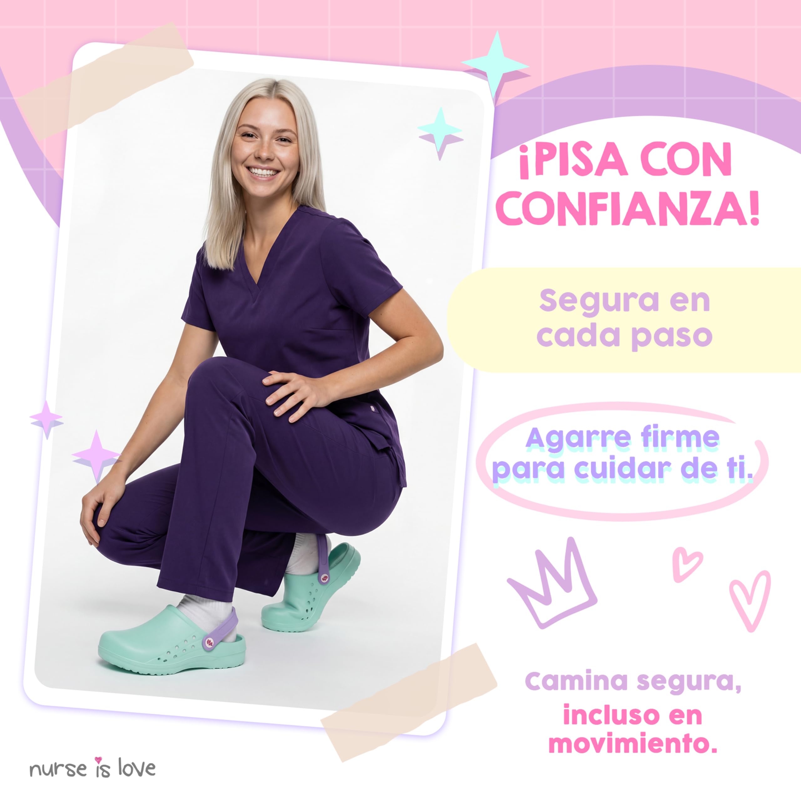 Nurse is Love Zuecos Mujer - Zuecos EVA Ligeros, Calzado Casual de Moda | Regalo Original para Ella | Diseño Divertido - Base