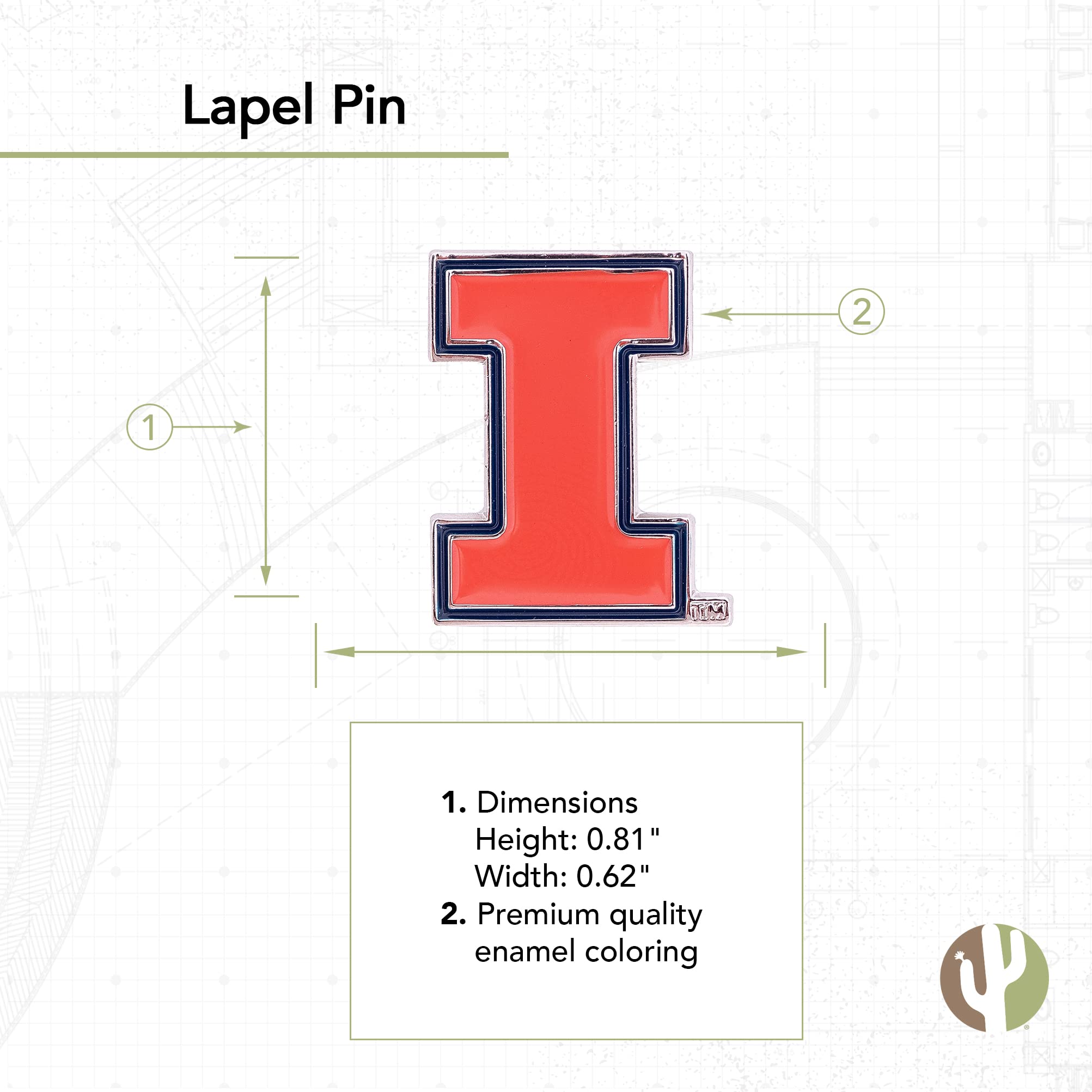 Desert Cactus University of Illinois Lapel Pins Fighting Illini U of I Logo Enamel Made of Metal (Pin 1)