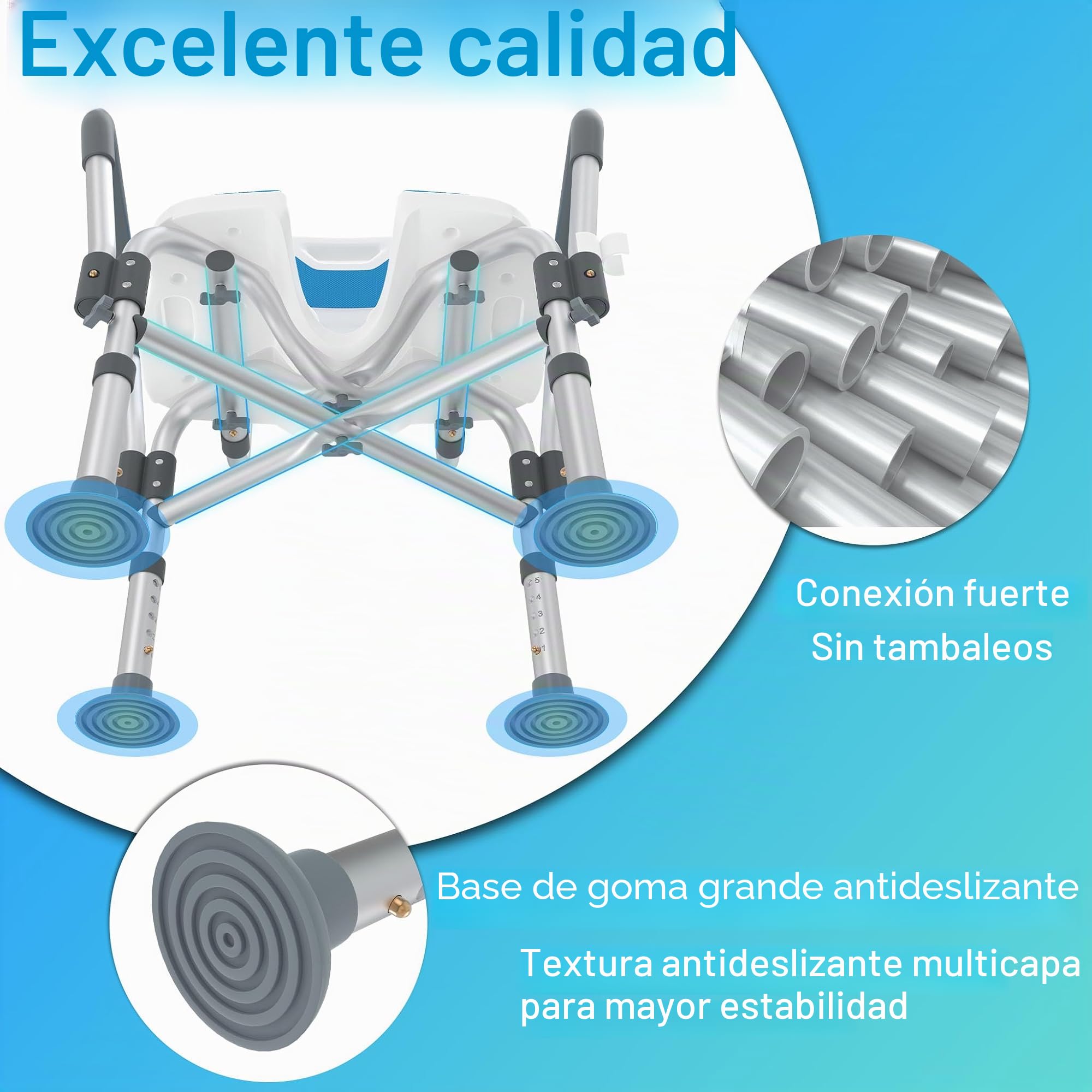 LARS360 Silla de Ducha para Personas Mayores, Taburete Ajustable en Altura con Corte Higiénico, Respaldo y Reposabrazos, Silla Antideslizante, Capacidad Máxima 200kg