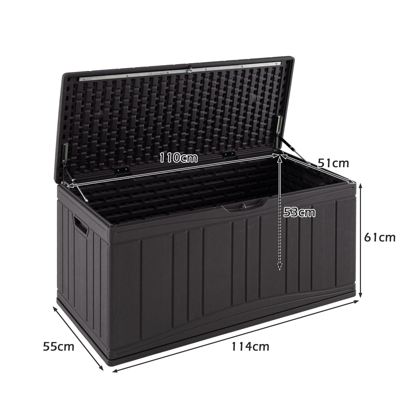 RELAX4LIFE Baule Cassapanca Contenitore da Esterno Impermeabile, con Coperchio Bloccabile, Doppia Leva, per Attrezzo da Giardino, Giocattoli e Cuscini, per Cortile, 114 x 55 x 60,5 cm (MARRONE)
