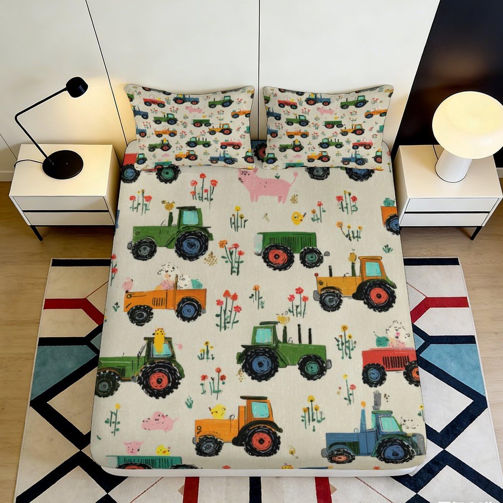 Pnayamiorkfel Style-5 3D Printed Cartoon Tractor Fitted Sheet Microfiber Anti-Slip Farm Animal Mattress Cover For Bedroom Guest Room Decor 90X200x25cm