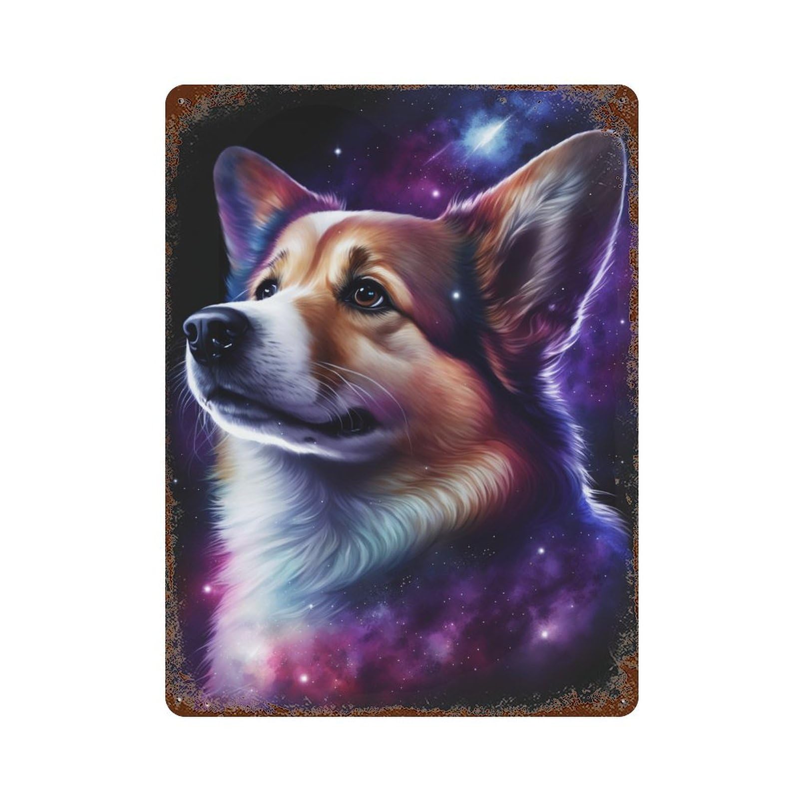 Cosmic Corgi Art Print-1 Rustic Tin Plaque 15.7"x11.8", for Shed, Workshop And Garage Wall Decor, Shabby Chic Decor