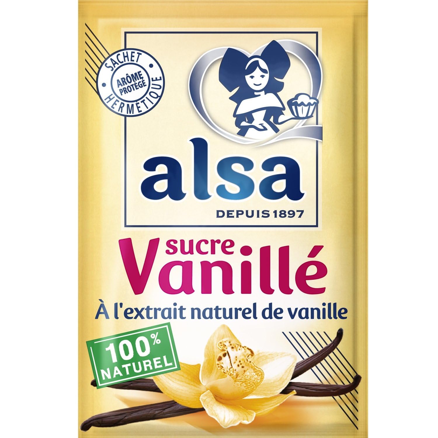 ALSA – Sucre Vanillé Aromatique pour Pâtisseries Parfumées, 12 Sachets Pratiques (90g) - Lot de 4 - vendu par Lot
