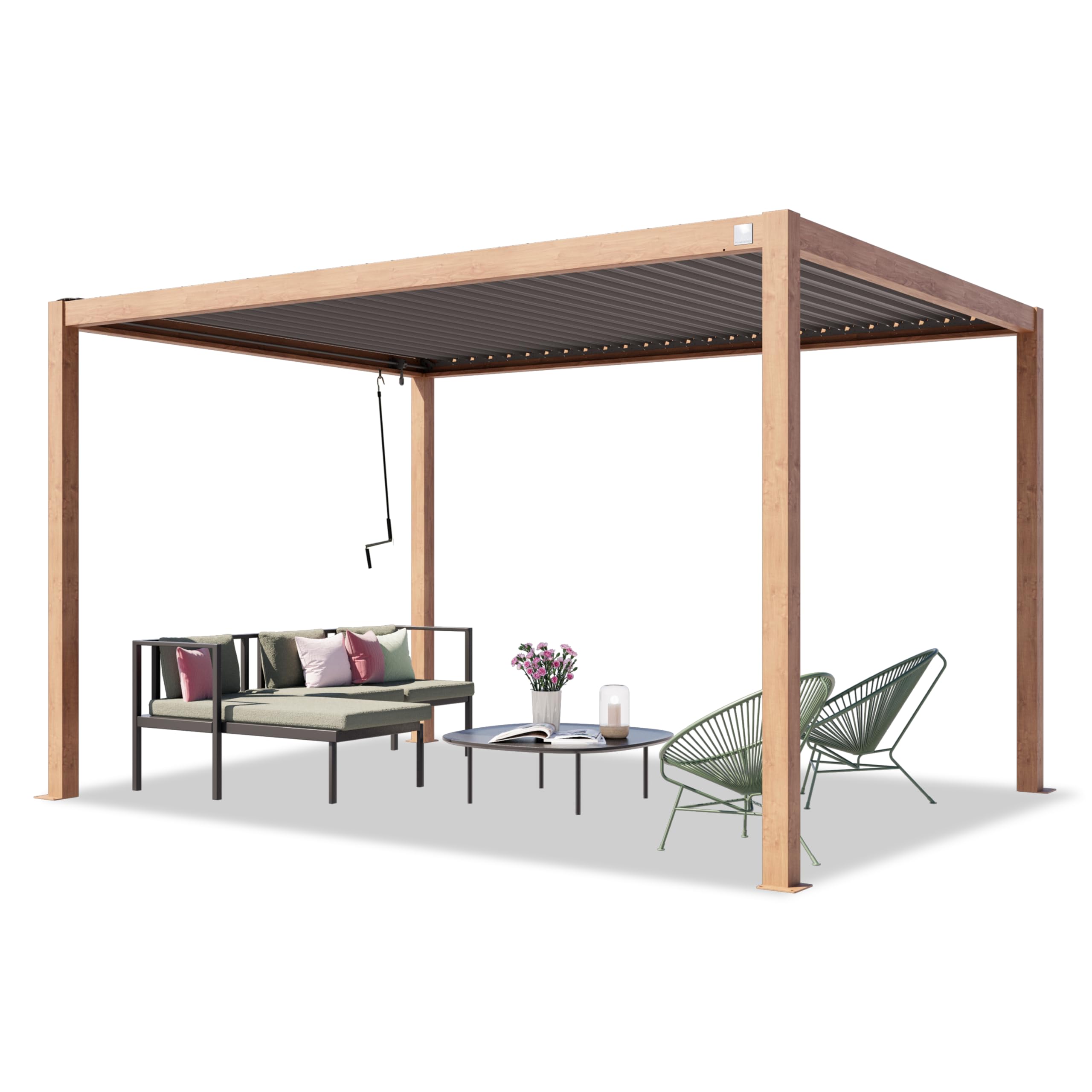 PRIMEYARD Pergola 3x4 m Aluminium-Pfosten in Holzoptik mit Lamellendach aus Stahl