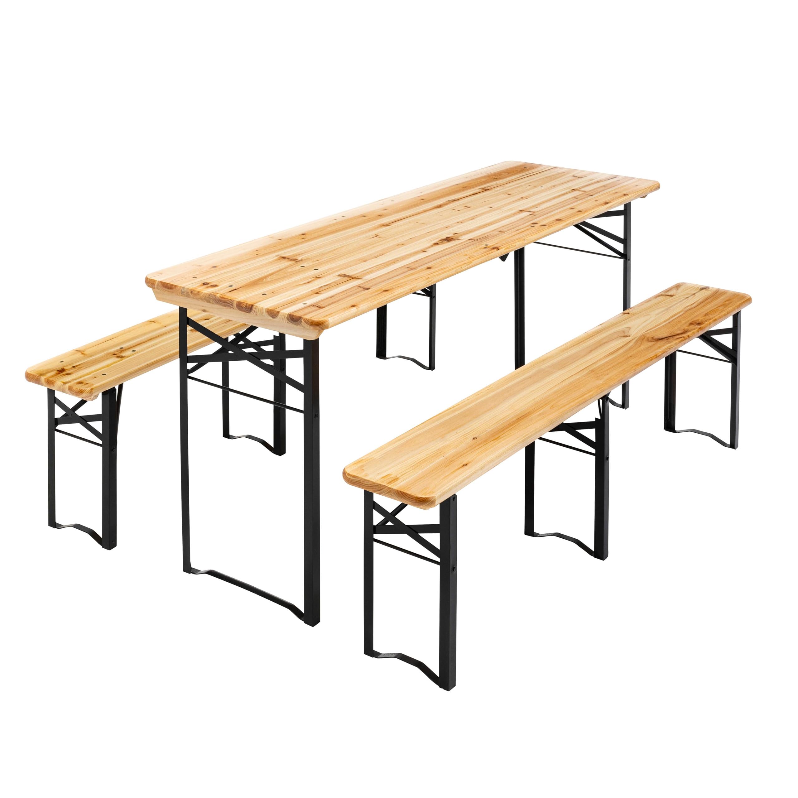 MobEventPro Ensemble Brasserie Table et 2 bancs pliants en Bois 180 cm