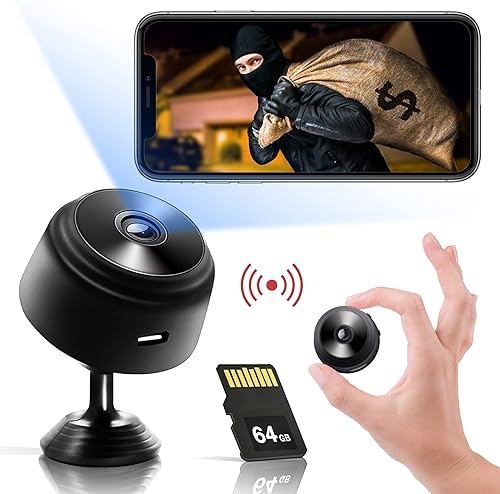 Mini cámara de seguridad tarjeta SD de 64G incluida cámara WiFi HD 1080P para interiores y exteriores para bebémascotasniñera cámara IP visión