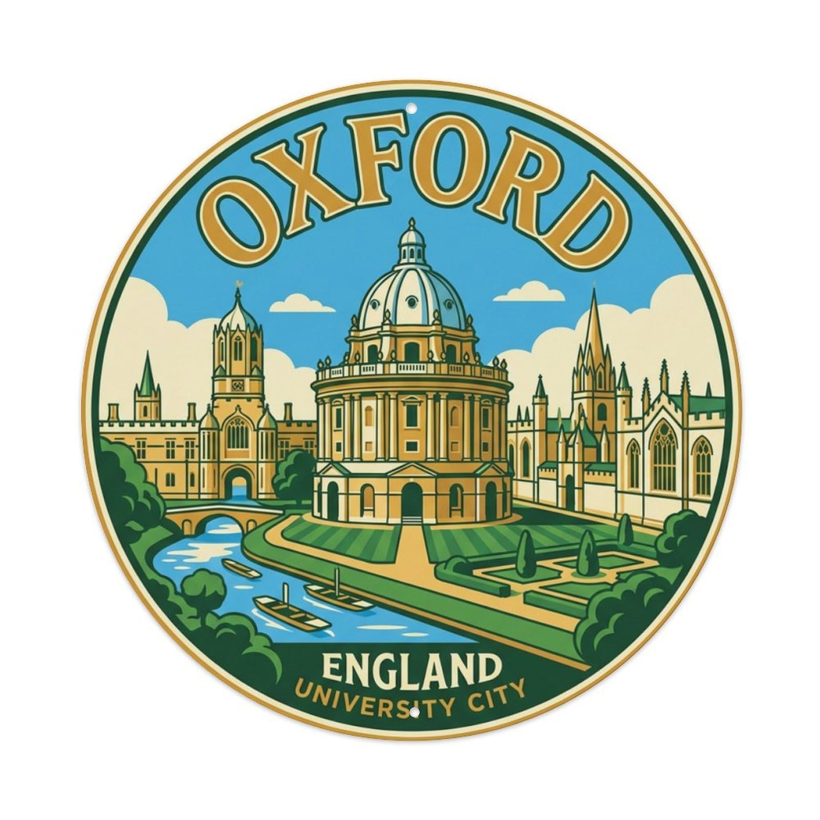 England Vintage Travel Oxford Metal Tin Sign