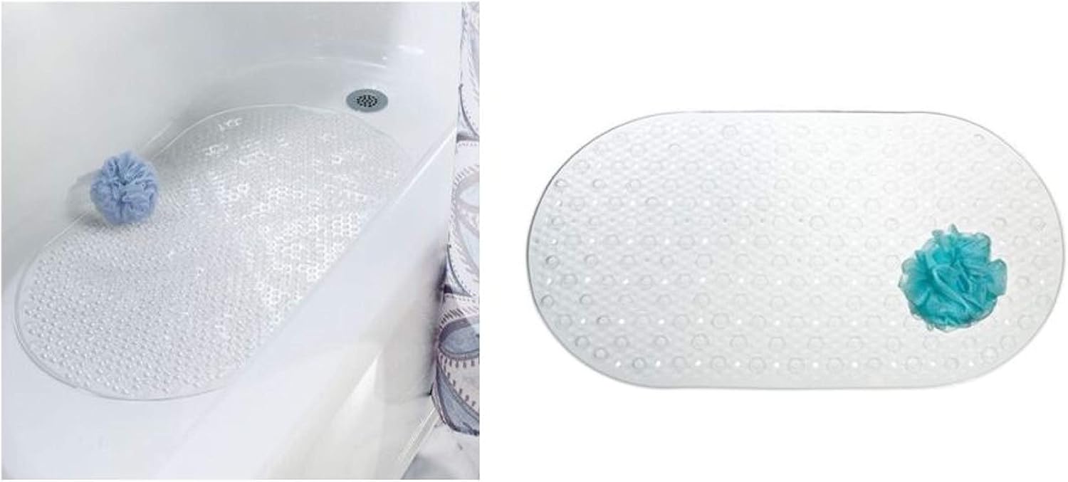 iDesign Circlz PVC Suction Non-Slip Bath Mat for Shower, Bathtub, Stall, Bathroom, 27.2" x 15.4" x .3" - Clear