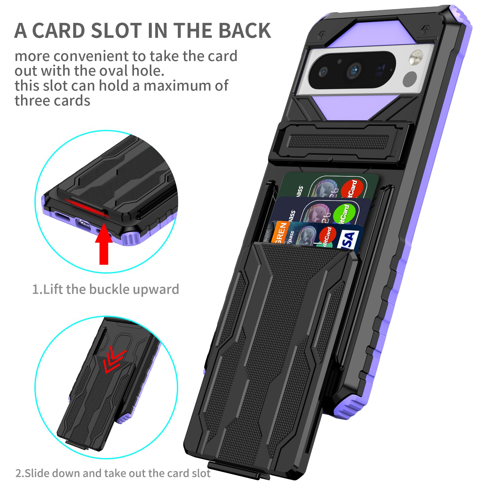 Case Compatible For Google Pixel 8 Pro Hard PC Soft TPU Bracket Dorsal Clip Phone Case Shockproof Anti-Drop ProtectiveCover For Google Pixel 8 Pro