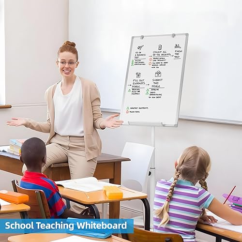 Miniatura 6 de Pizarra blanca móvil de 36 x 24 pulgadas, pizarra magnética de borrado en seco, caballete portátil con ruedas para oficina, aula, hogar, color blanco