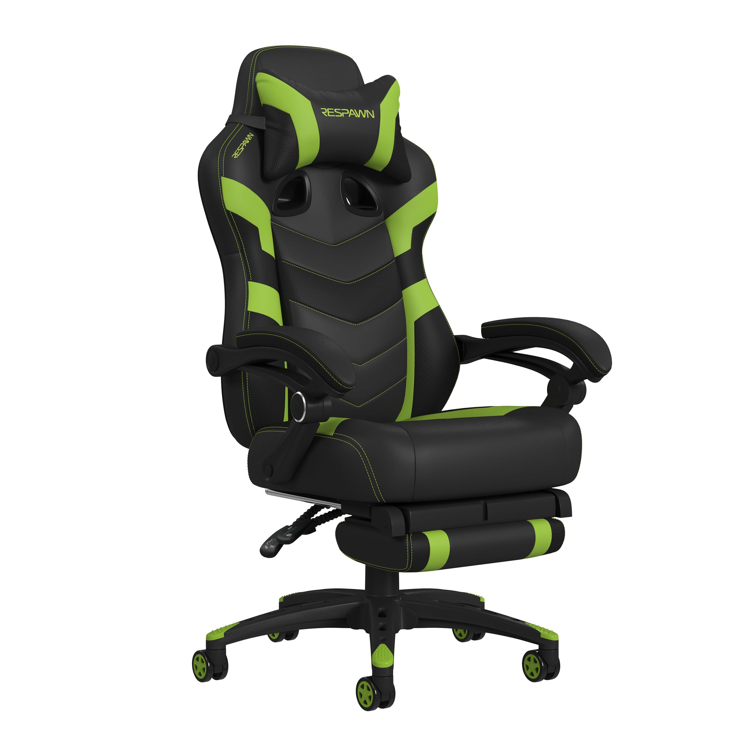RESPAWN 110 Ergonomic Gaming Chair With Footrest Recliner - Racing Style High Back PC Computer Desk Office Chair - 360 Swivel, Lumbar Support, Adjustable Headrest Pillow, Padded Armrests - 2021 Green