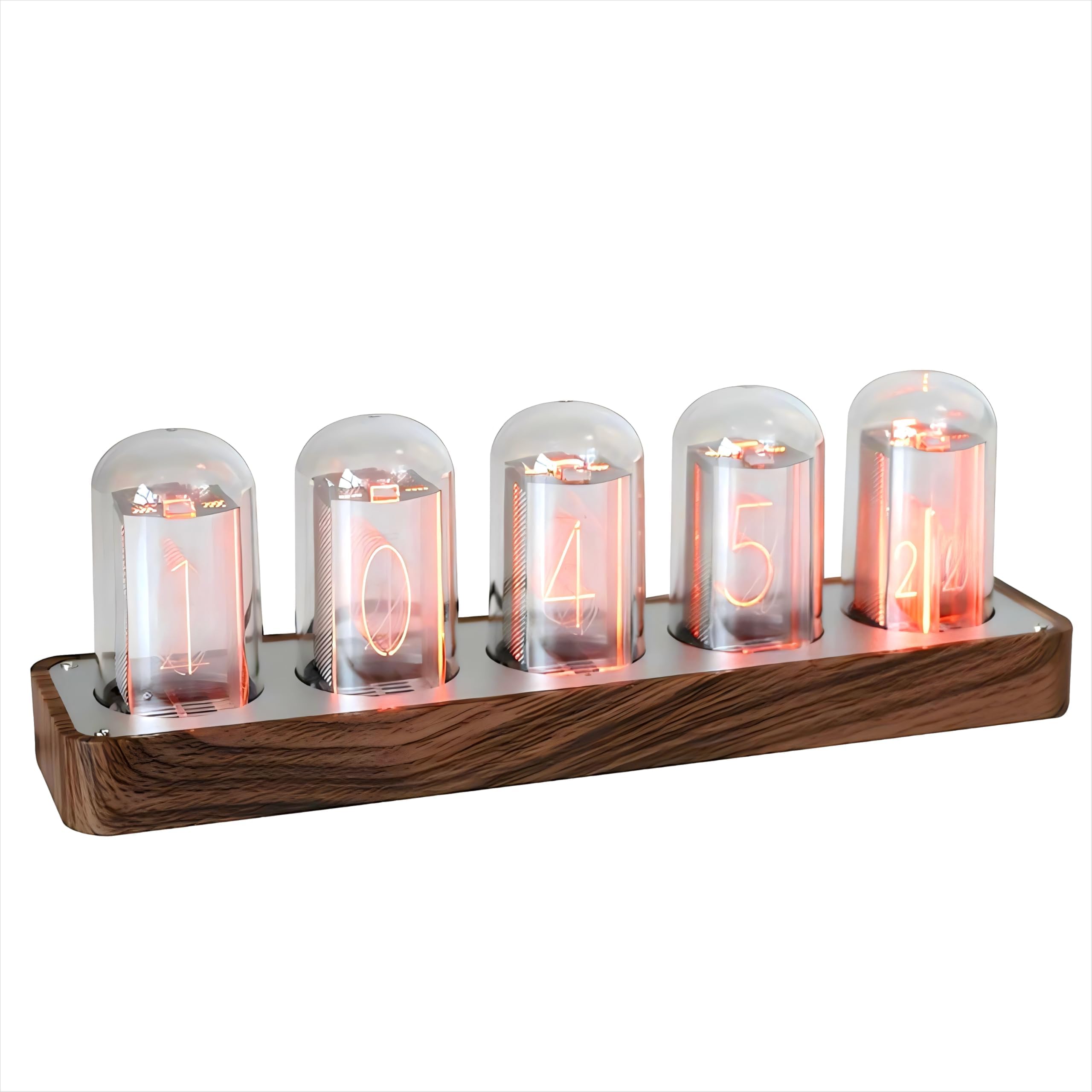 ClocTeck Nixie Tube Clock Wooden Digital Clock for Bedroom,Easy Alarm Settings and 12/24h Display - A Retro Gift to Decorate Your Desk and Bedroom