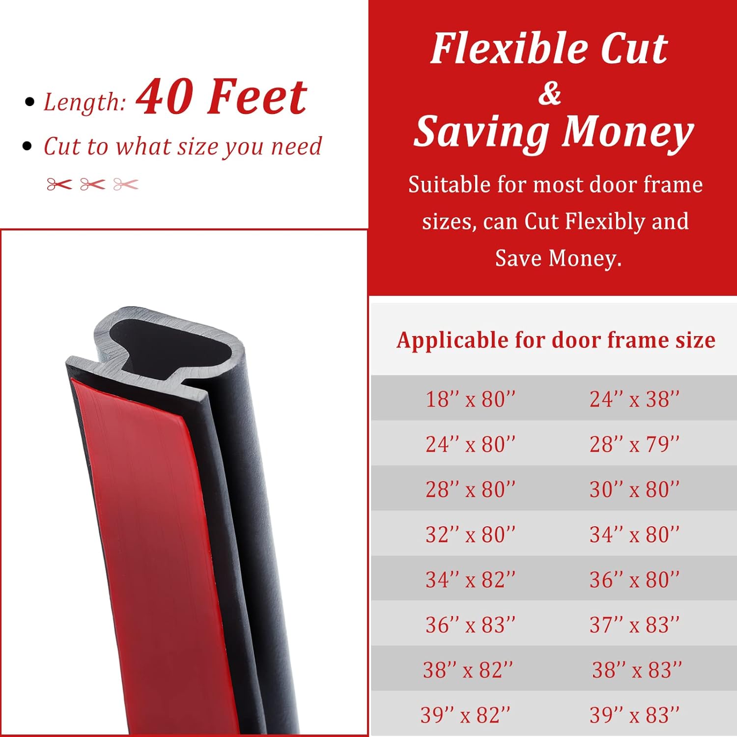 Fingwerk 40 Feet Rubber Weather Stripping Door Seal Strip, Self-Adhesive Backing D-Shape Door Weatherstripping for Door Frame Insulation Large Gap, Easy Cut to Size(Black) - - 