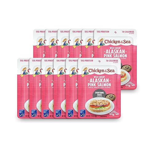 Chicken of the Sea Wild Caught Alaskan Pink Salmon with Everything Bagel Seasoning, 2.5 oz. Packet (Box of 12)
