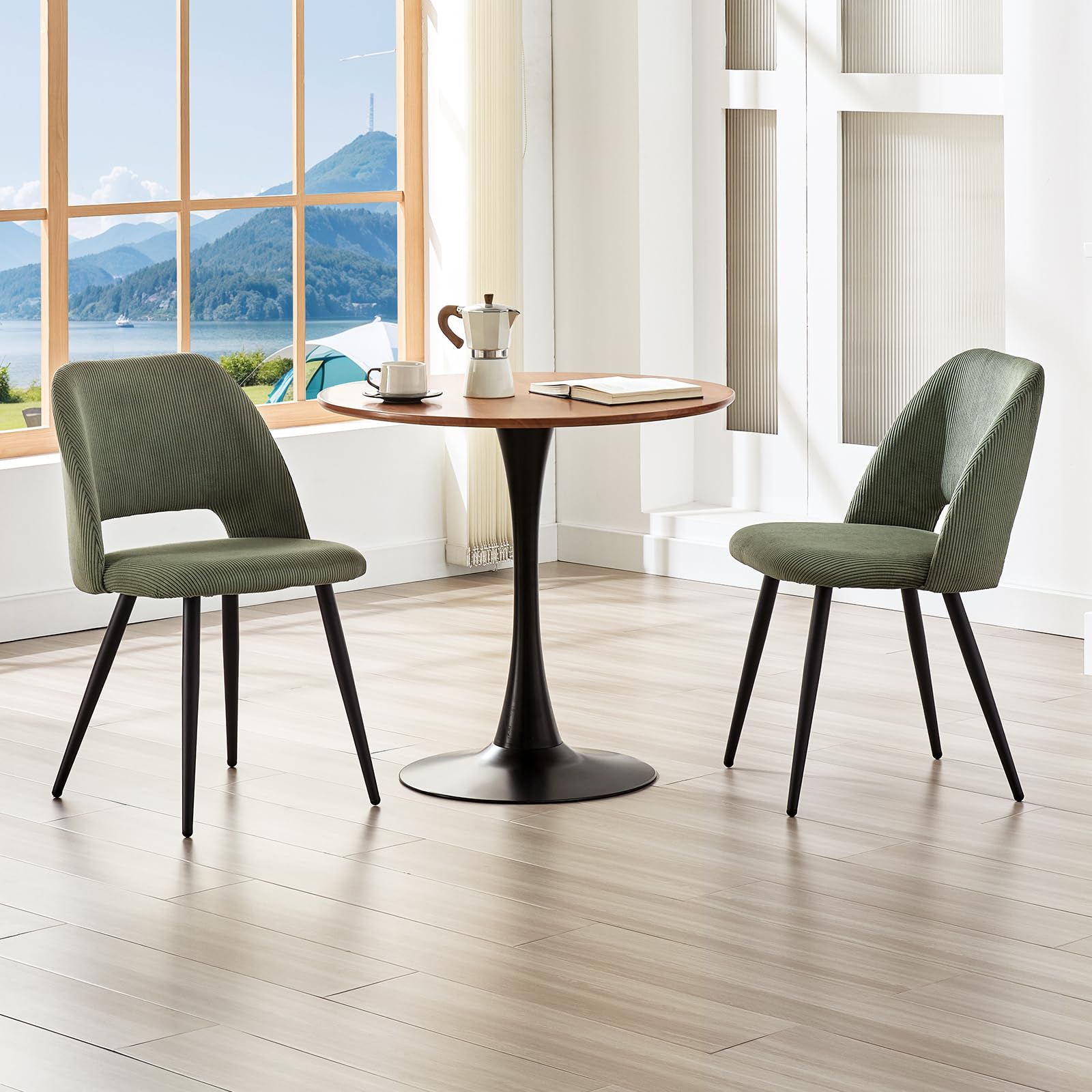 JIJIAN Pack de 6 Sillas de Comedor, Silla de Cocina, Silla de Salón, Sillas de Terciopelo a Rayas con Respaldos Recortados, Tapizadas para Comedor, Cocina, Dormitorio, Recepción, Verde