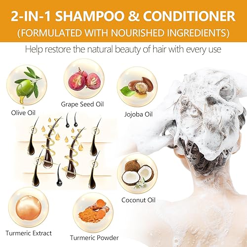 Miniatura 5 de Barra de champú de jengibre, paquete de 2 barras de champú de jabón de cúrcuma para fortalecer el cabello débil o dañado, crecimiento y crecimiento