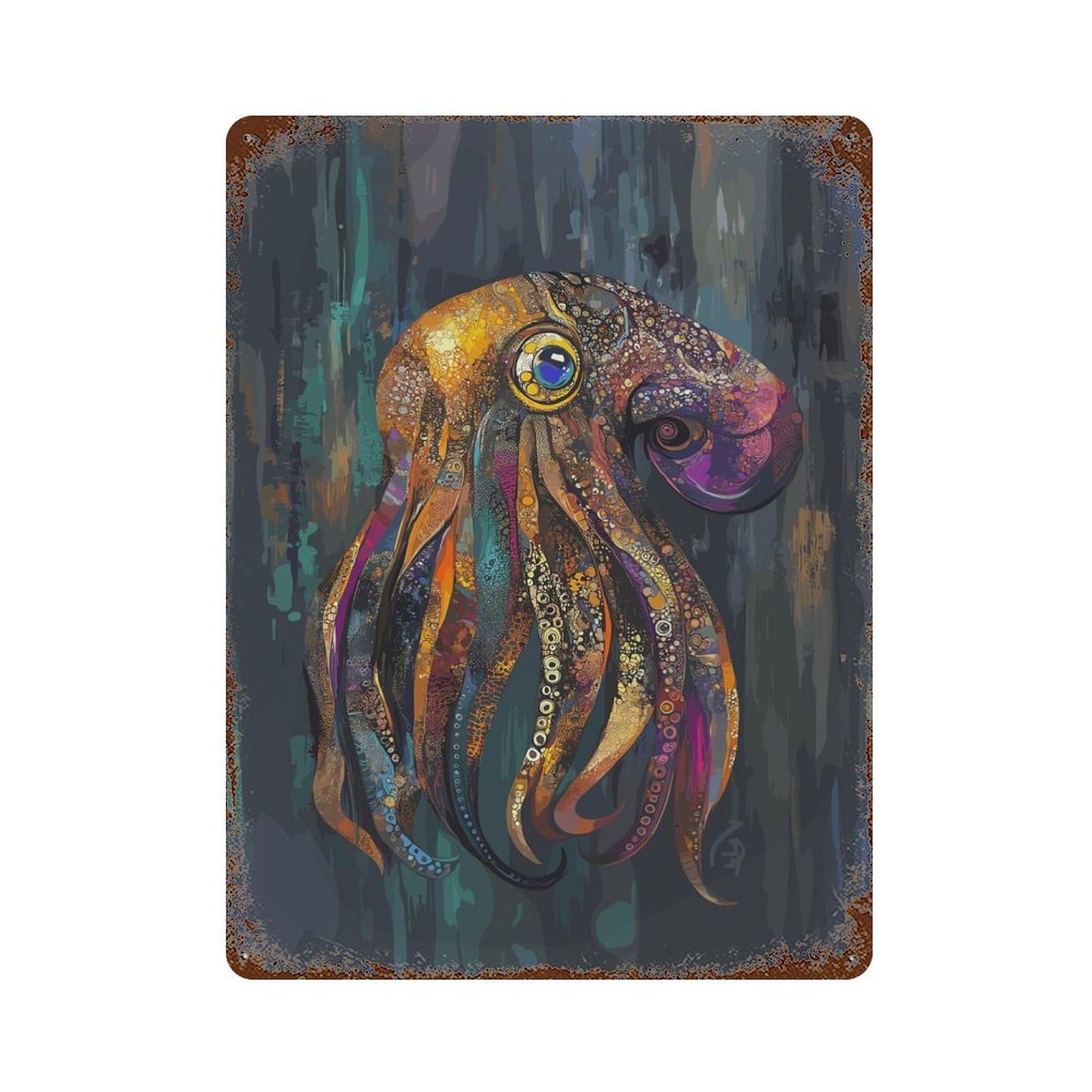 Cuttlefish Decorative Tin Sign 15.7"x11.8", for Bistro, Counter And Cafe Decor, Retro Wall Decor