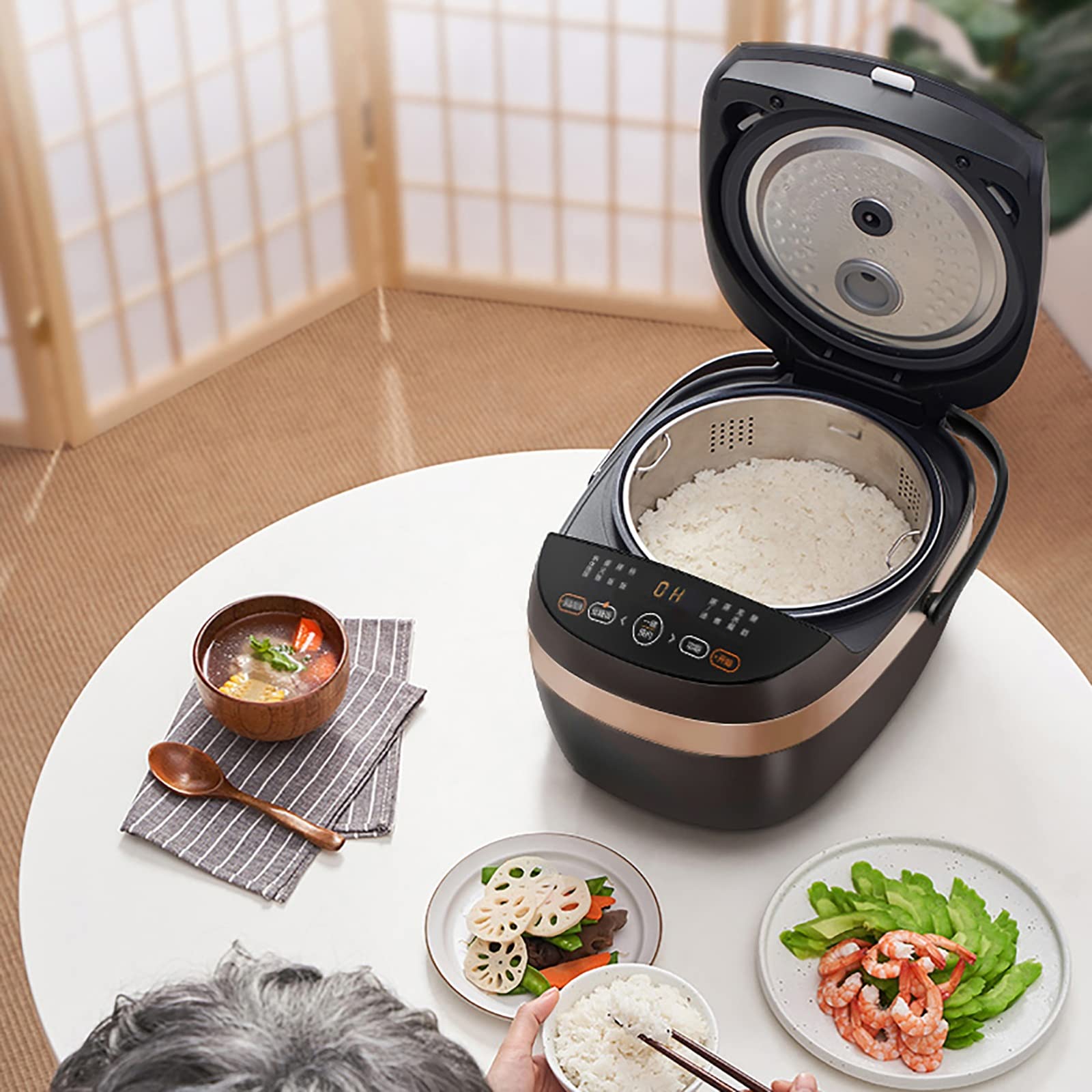 Cuociriso a Basso Contenuto di Zucchero (4L) Multifunzione per Uso Domestico Rivestimento Antiaderente Zuppa di Riso Separata per 1-6 Persone 220-240 V