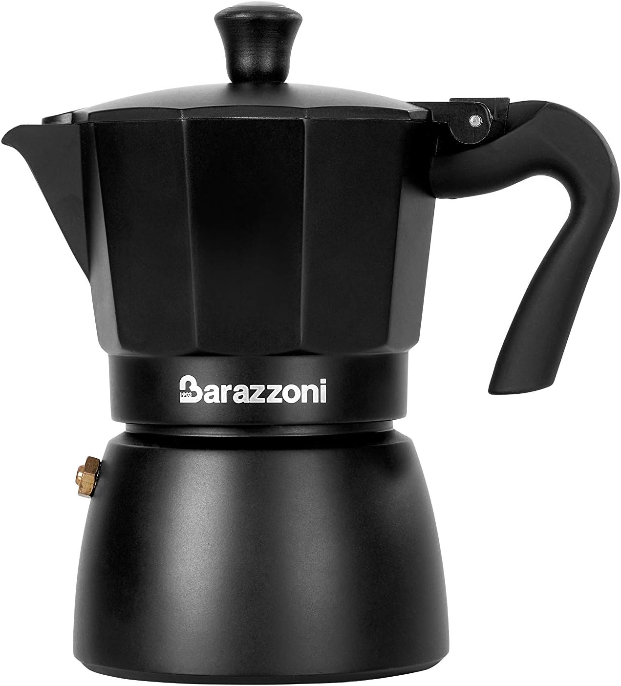 Barazzoni The Black Deluxe Coffee Pot 6 Cups. Product certified by the Accademia Italiana Maestri del Caffè.