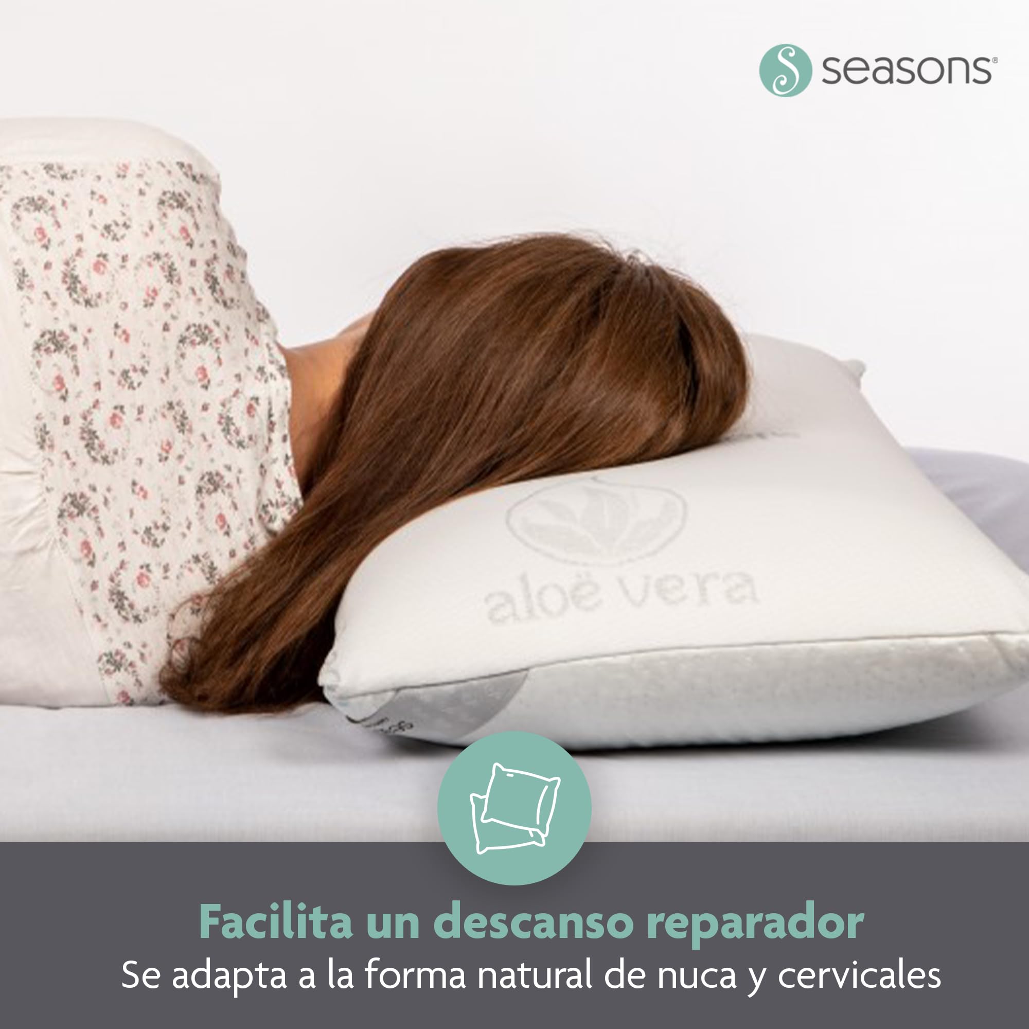 SEASONS - Pack 2 Almohadas Viscoelásticas 80 cm, Antiácaros y Antibacterias, Tejido con Hilo de Plata y Aloe Vera, Doble Funda, Tratamiento con Limpieza de Ozono, Fabricado en España