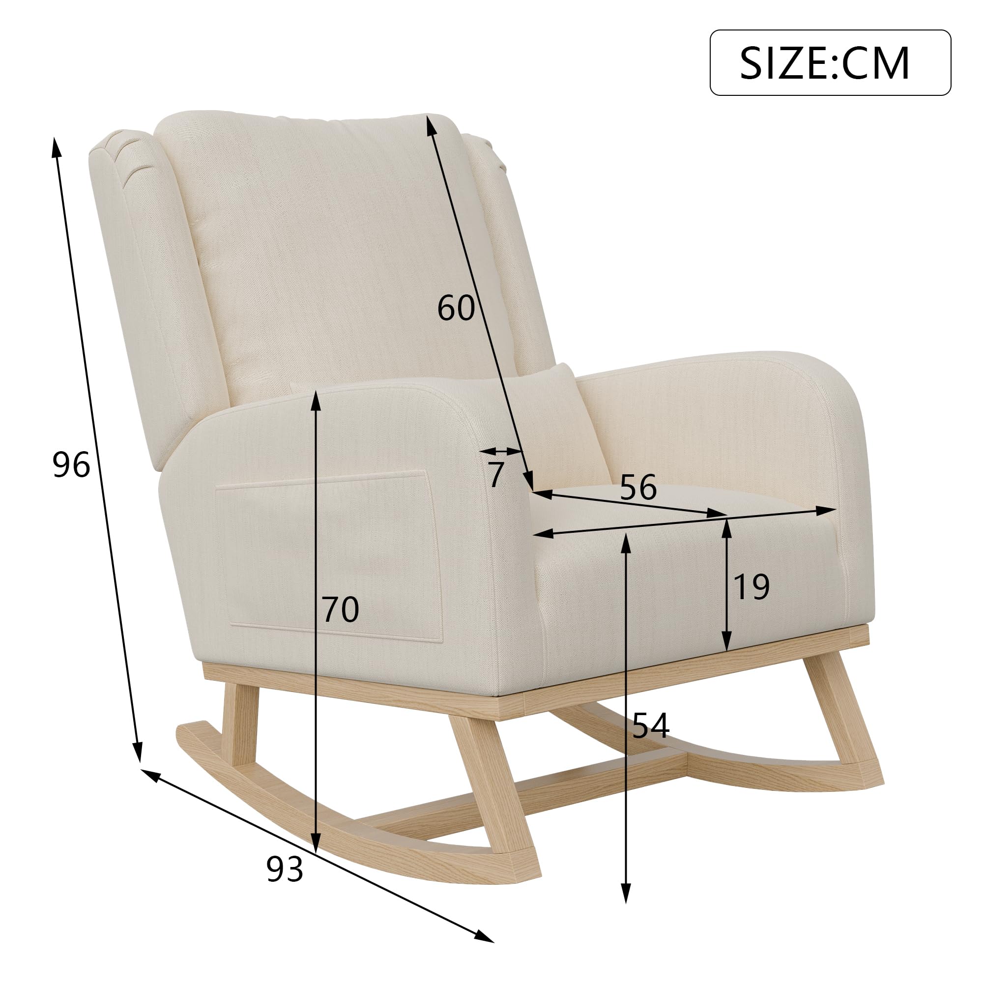 Chaise à Bascule Fauteuil Bascule Scandinaves, Allaitement Fauteuil, Scandinave Chaise Loisir et Repos en Tissu avec Pieds en E' Bois Métal pour Salon, Chambre, Beige