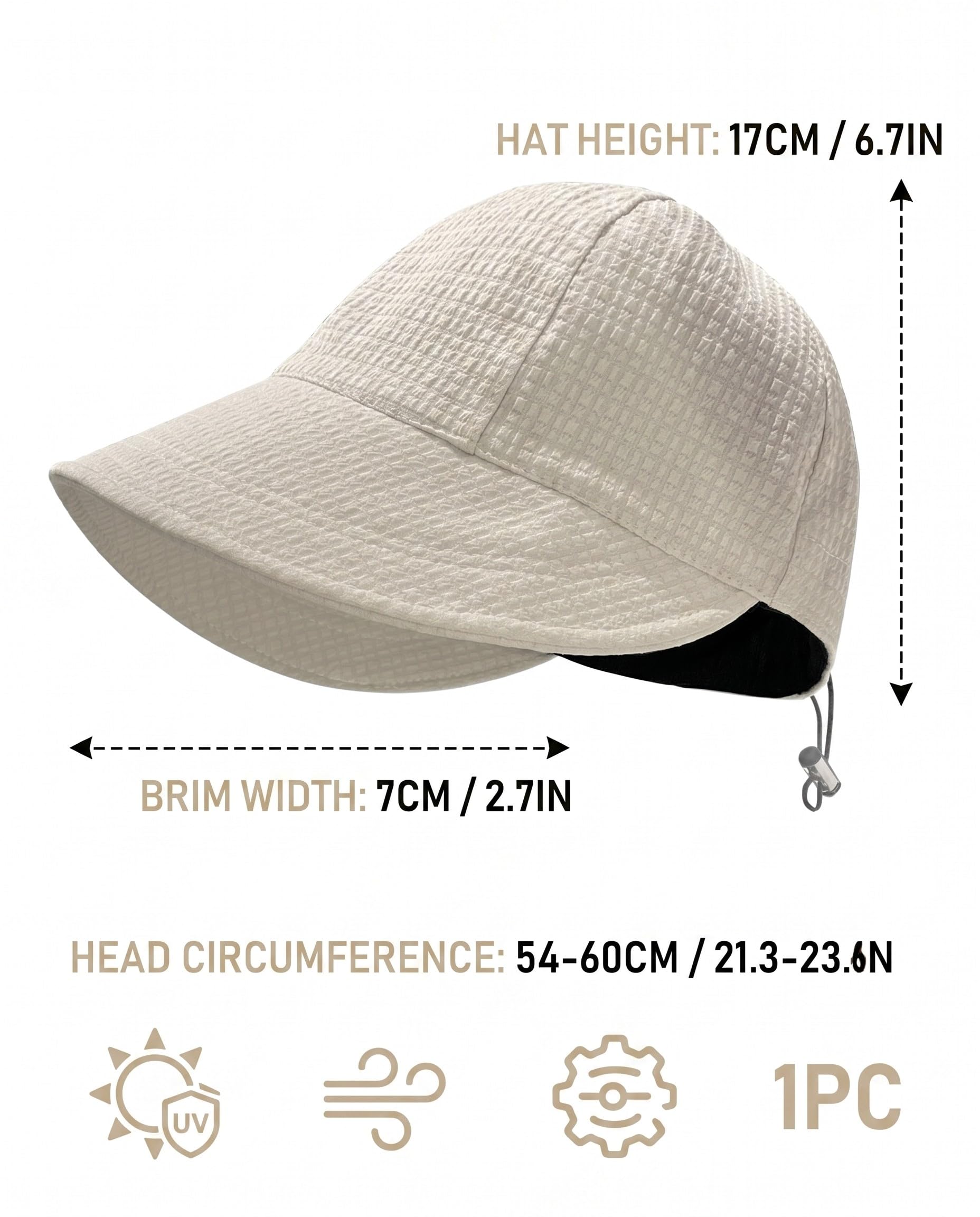 Polyester Sonnenhut Damen,Einstellbar 54-60cm,UV-Schutz,Weitkrempig,Faltbar,Leicht,Sommer Sonnenschutzmütze Für Strand,Reisen,Outdoor Aktivitäten