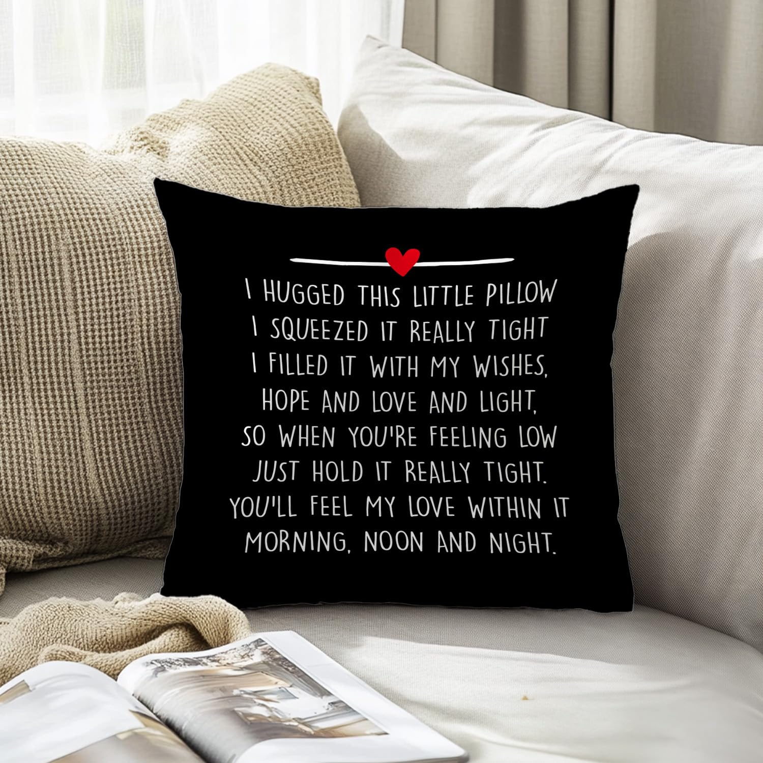 Gifts for Long Distance Relationship Friendship Families Friends Pillow Covers 18x18, I Hugged This Pillow for You Poem Decorative Throw Pillow Covers