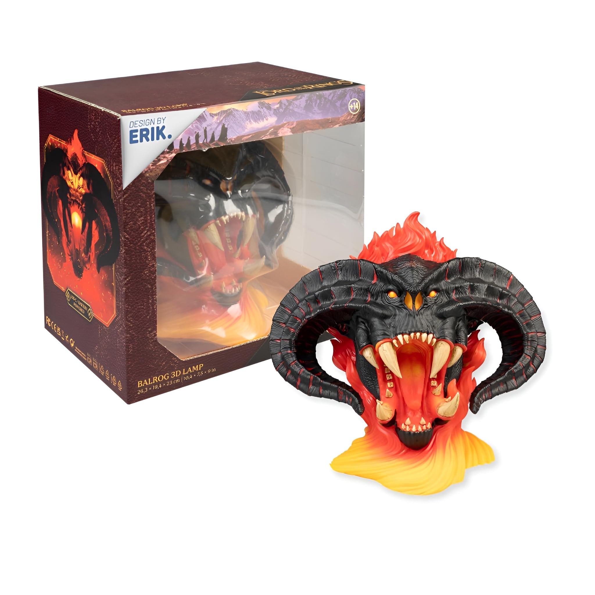 Grupo Erik Lampada Signore degli Anelli - Lampada da Scrivania e Comodino con Luce LED Balrog, Luce Notturna Lord of the Rings Ufficiale | Cavo USB o Pile AAA (26,3 x 23 x 19,4 cm)