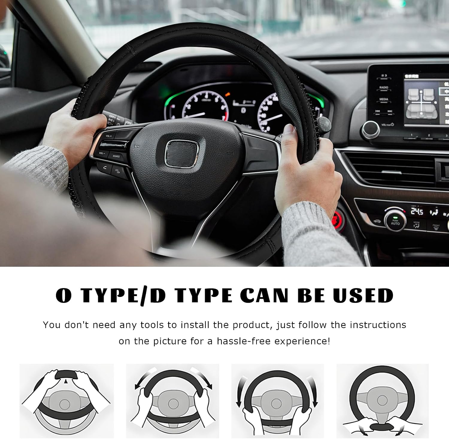 Sun Walker Car Steering Wheel Cover, Anti-Slip Steering Wheel Protective Cover with Gel Particles, Massage Comfort Grip Wheel Protector Interior Accessories for Cars Trucks SUVs (Black)