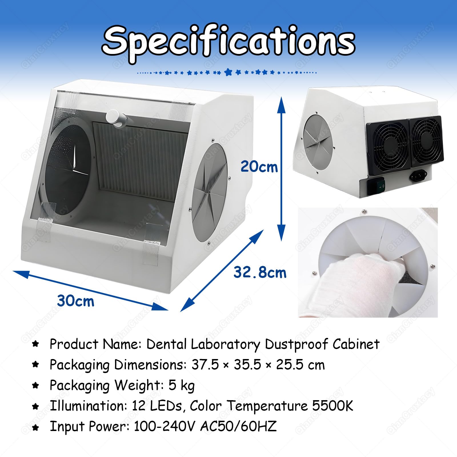 Dental Lab - Colector de polvo con deflector de vidrio templado, sistema de filtración dual para pulido, grabado y lapeado en laboratorios de manualidades y dentales