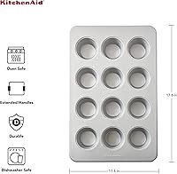 Vista 3 de KitchenAid Molde antiadherente de acero aluminizado para magdalenas de 12 tazas, color plateado