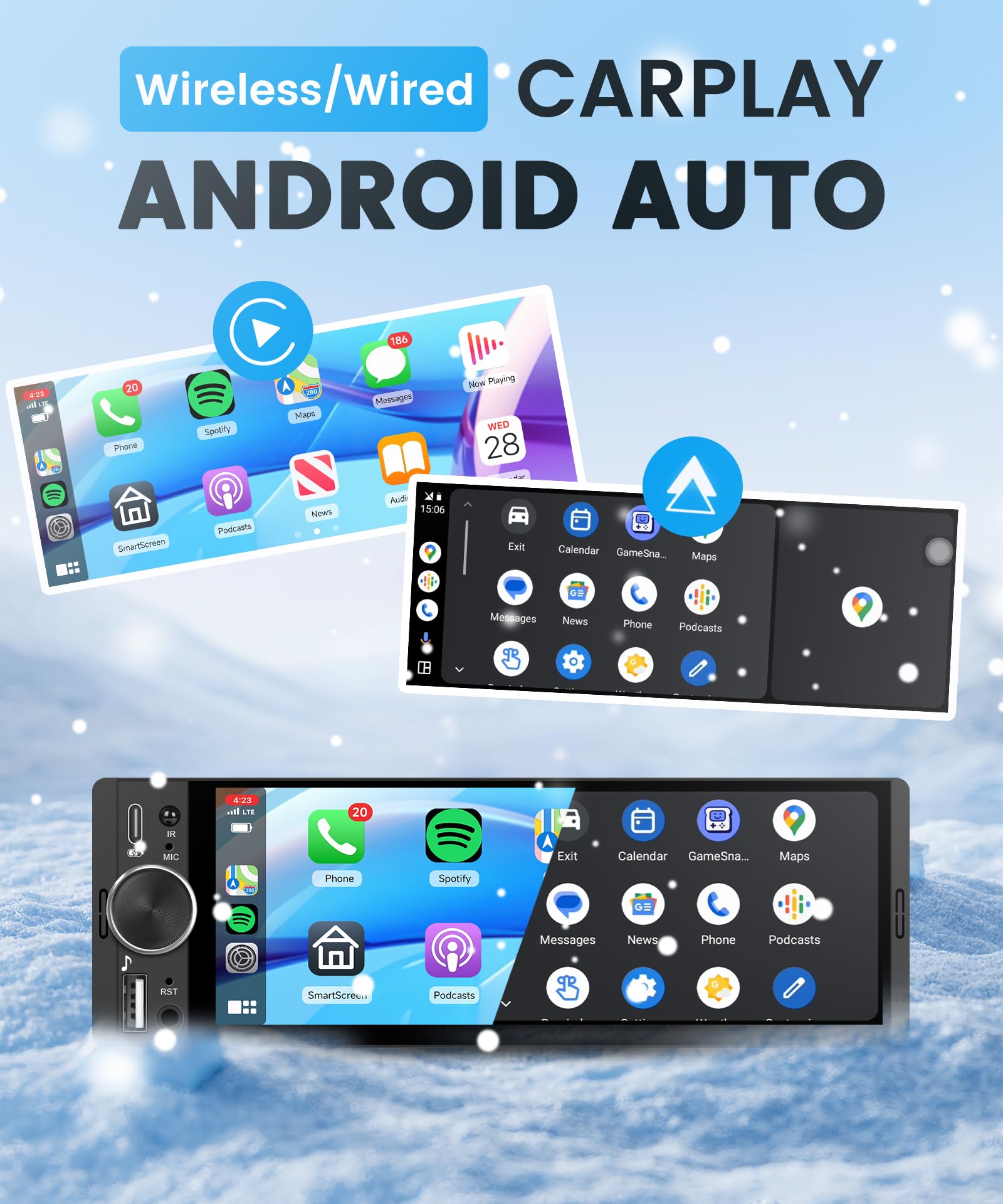 Rimoody Autoradio 1 Din con Wireless Carplay Android Auto iOS/Android Mirror Link, 6.28 Pollici Touchscreen Autoradio con Bluetooth 5.2 FM Radio USB/AUX/EQ Comandi al Volante Telecamera Posteriore