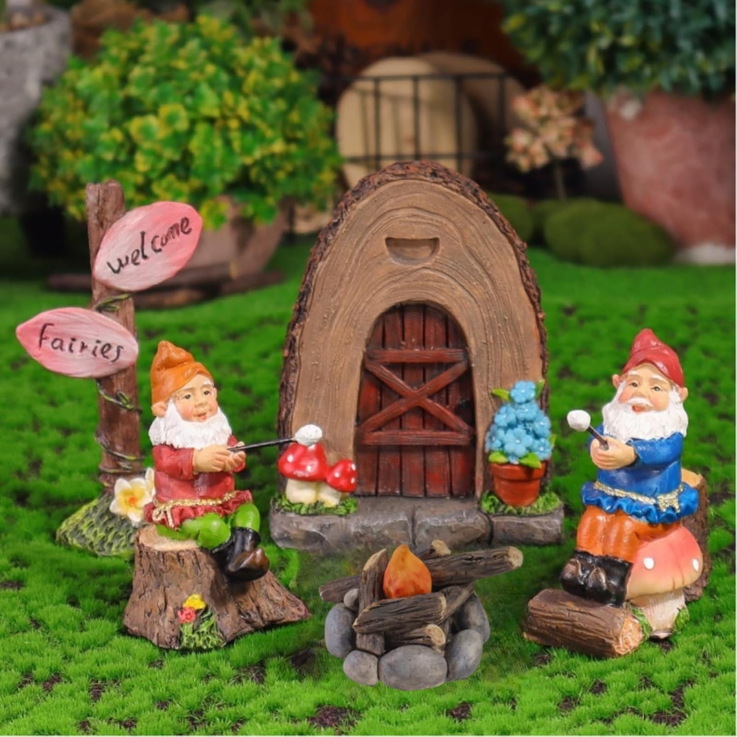 5Pcs Fairy Garden House Resin Accessories Elves Fairy Kit Miniature Fairy Figurines Micro Landscape Ornaments Decor Outdoor for DIY Dollhouse