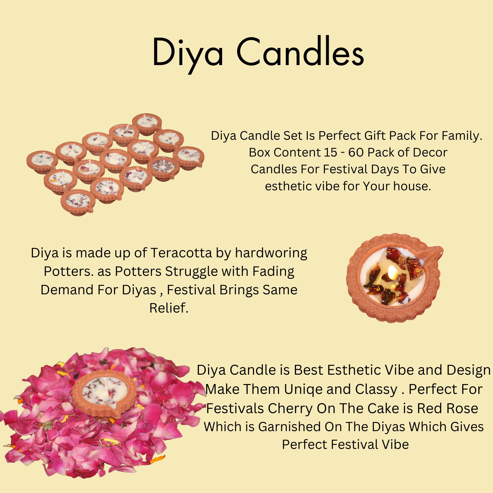 Hikaori Soy Wax Diya Candle to Decor Your Home, Handcrafted & Long Lasting Rose Candles, Ideal for Diwali, Weddings and Celebrations (Pack of 15) 2