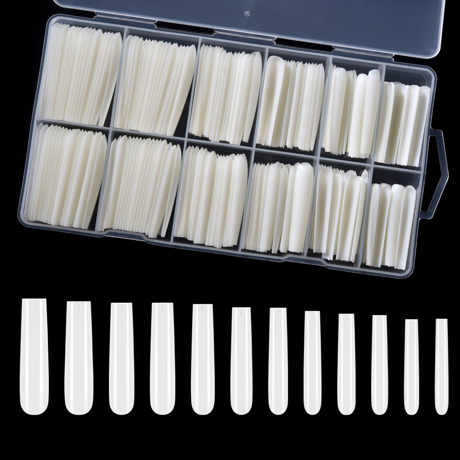 KADS 3XL Extra Long Nail Tips Fake Nails Tips Clear Nature for Acrylic Nails Full Half Cover Flat Tapered Square Nail Tips (5)