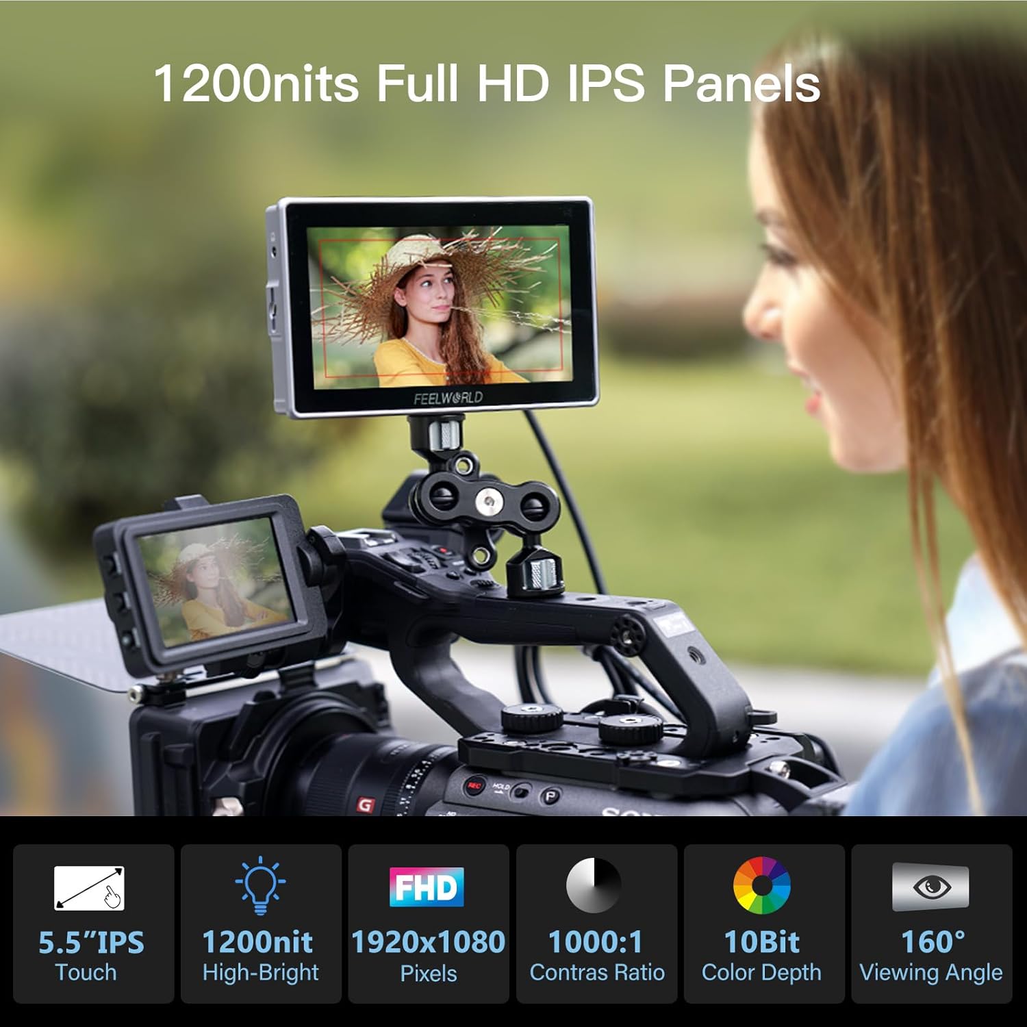 FEELWORLD H5 5.5" 12G-SDI 4K HDMI Camera Field Monitor 1200nits Sunlight-Readable Touchscreen |Waveform, HDR, 3D LUTs Aluminum Build for Filmmakers & Photographers