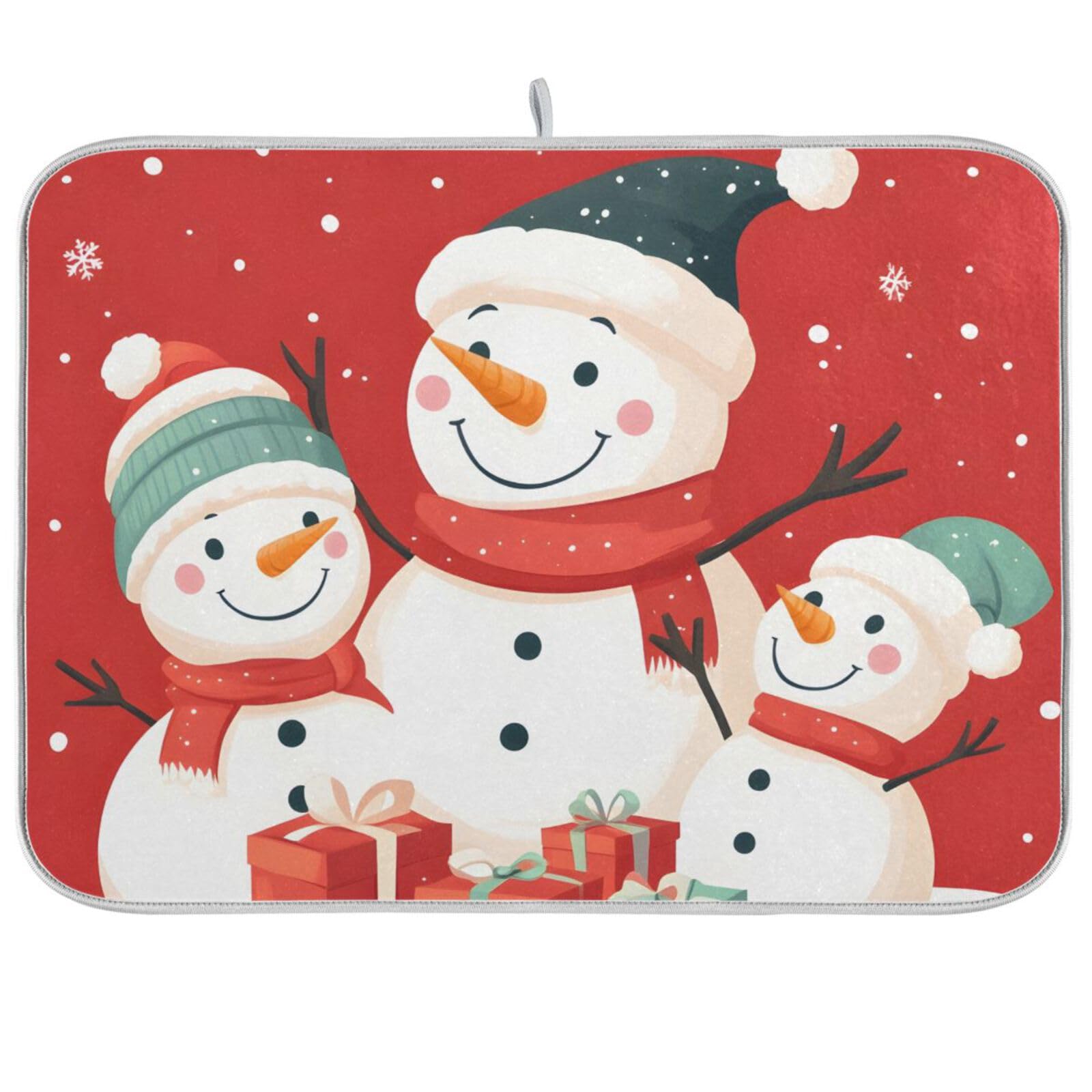 Dish Drying Mats for Kitchen Counter, Large Microfiber Dish Drying Mat 40x45 Happy Snowman Gifts Sink Drainer Absorbent Coffee Machine Protector Mat
