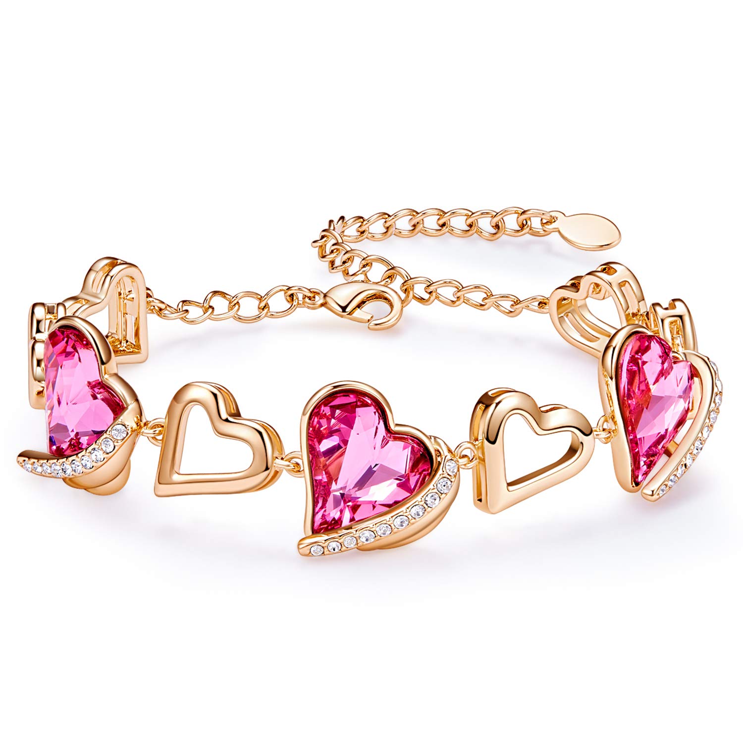 CDEHeart Bracelets for Womens,White/Rose Gold Plated Adjustable Bracelet with Love Heart Crystal,18K Jewellery for Ladies,Anniversary Birthday Mothers Day Gifts for Girlfriend Wife Mum