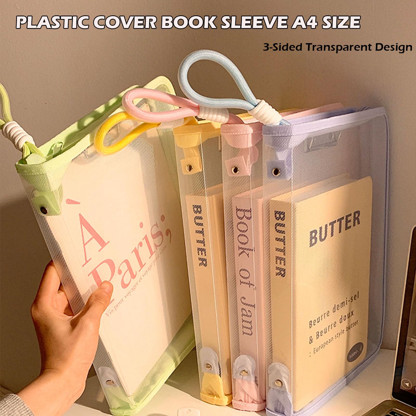 Funda para libros con cremallera, fundas transparentes A4 impermeables con carpeta, organizador de bolsas de libros para la escuela, aula, biblioteca, bolsillos, estudiantes, regalos para amantes de