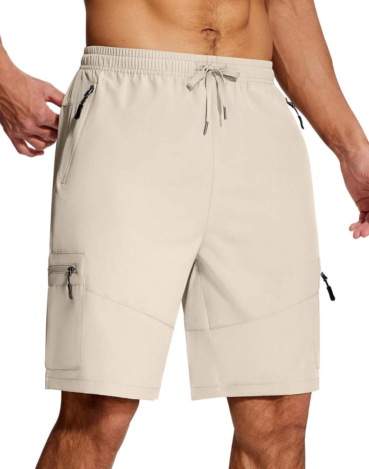 Mens Hiking Cargo Shorts 9 Inch with Zipper Pockets Quick Dry Stretch Lightweight Drawstring for Outdoor Fishing - Image 3